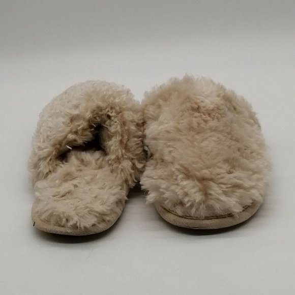 Loft Womens Flat Heel Slide Slipper Cushioned Faux Fur Ivory Sz L 9-10 - Picture 3 of 9